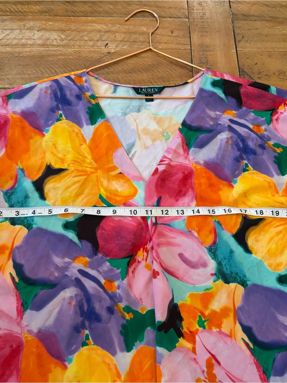 Lauren Ralph Lauren Multicolor Floral V-Neck Cap Sleeve Blouse - Picture 7 of 7